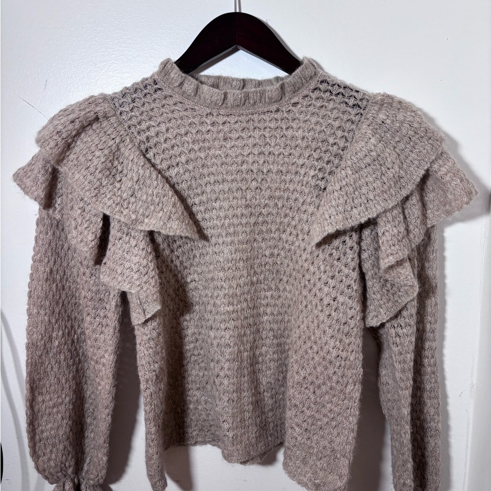 Ulla Johnson Camilla Frill Open-Knit Alpaca Blend Ruffle Shoulder Pullover